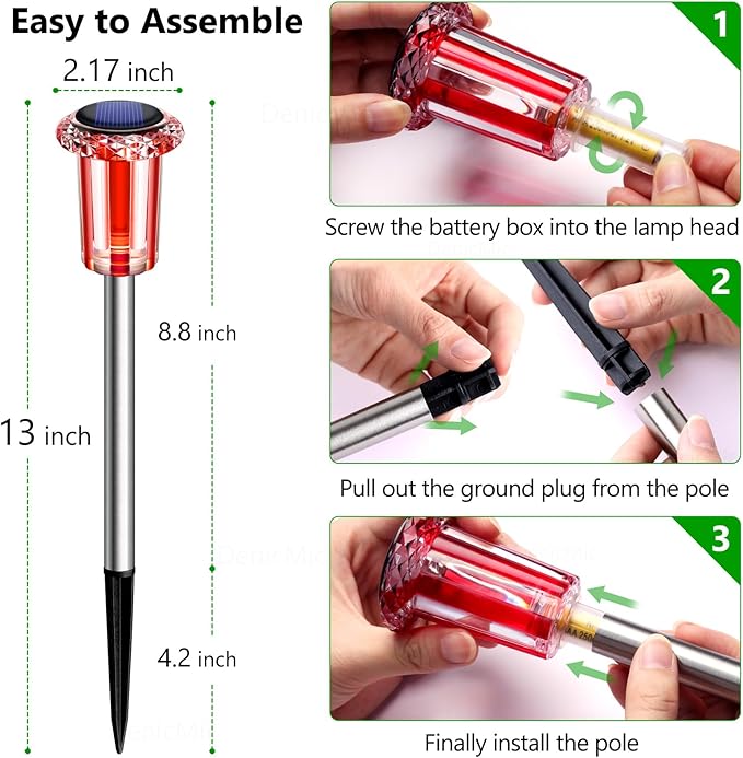 DenicMic Solar Lights Outdoor 10 Pack Waterproof Red White LED Stainless Steel Stake Outside Lights for Yard Pathway Garden Driveway Walkway Landscape Path Lighting Valentines Day Decorations