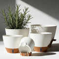 7/6.5/6/5.5/5 Inch Self Watering Pots, Plastic Flower Pots with Multi Mesh Drainage Holes and Deep Reservoir for Indoor Outdoor Garden Plants and Flowers (White, 5/5.5/6/6.5/7)