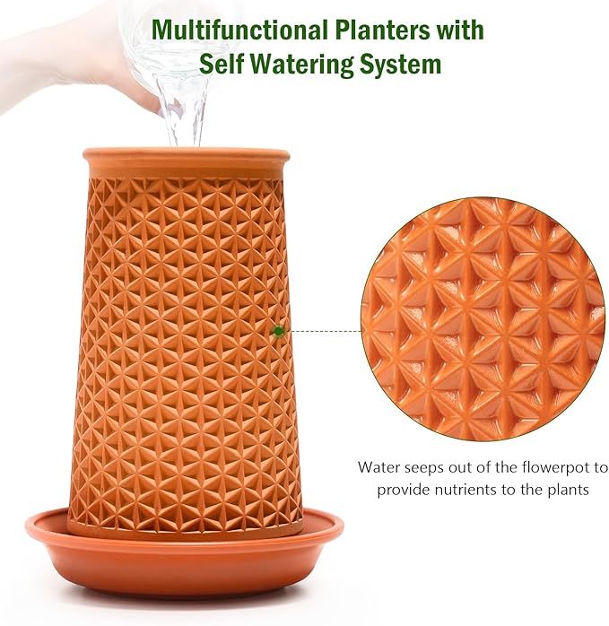 Plant Pots 5.7 Inch Self Watering Planters,Terracotta Pots with Drainage and Saucer,Hydroponic Clay Plant Pots Suitable for Indoor Plants,Orchid,African Violet,Flowers