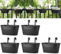Dahey 10.5 Inch Metal Iron Hanging Flower Pots for Railing Fence Hanging Bucket Pots Countryside Style Window Flower Plant Holder with Detachable Hooks Home Decor,Black,5 Pcs
