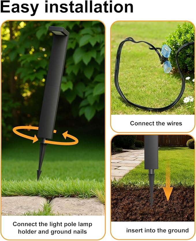 Low Voltage Landscape Lights, 2 Pack Outdoor LED Pathway Light, Wired Path Lighting for Walkway, Garden, IP65 Waterproof, 400LM, 4000K, Modern Cast-Aluminum, Black