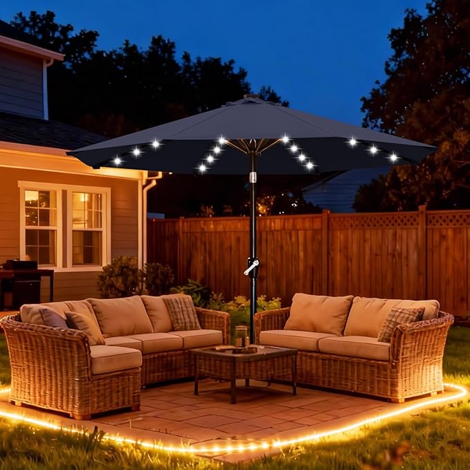 ABCCANOPY Durable Solar Led Patio Umbrellas with 32LED Lights 9FT (Deep Blue)