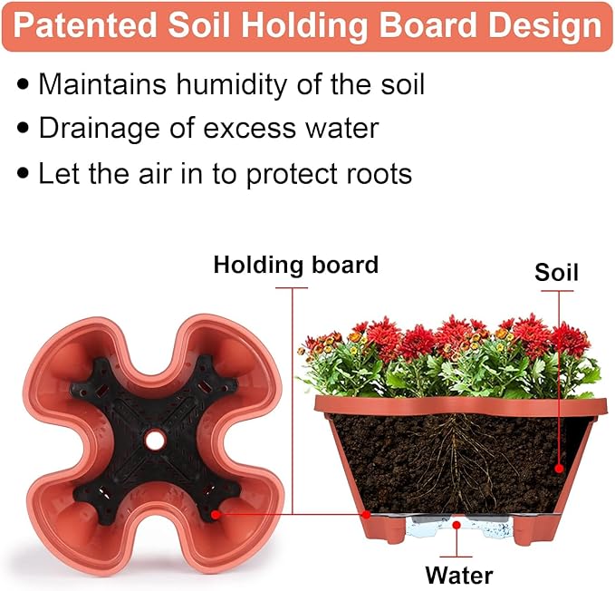 GameXcel Vertical Planter 5 Tier Stackable Planters Garden Planters Strawberry Herb Flower and Vegetable Planter Indoor Outdoor Gardening Pots with Removable Wheels and Tools - Red