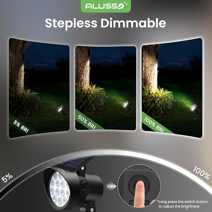 ALUSSO® Solar Landscape Spotlights 3CCT, Dimmable Solar Spot Lights Outdoor, 30° Beam Angle Solar Powered Lights Dusk to Dawn,IP65 Waterproof Flag Pole Solar Light for Yard Pathway Garage Patio,4 Pack