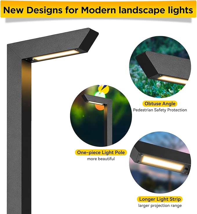 Gardencoin 3CCT LED Low Voltage Landscape Pathway Light, 12V Premium 3000K/4000K/5000K Selectable Path Lights Wired, Modern Walkway Lights Outdoor, Higher Housing with Larger Stake (19.71IN, 4pack)