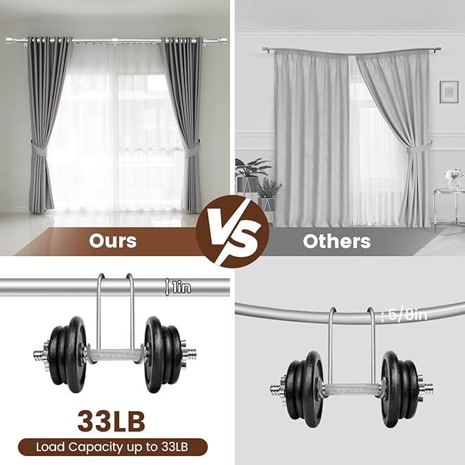 1” Diameter Silver Curtain Rods Itself is 30 to 90 inch, 1 Pack Fit 30-84 inch Windows with Heavy Duty Adjustable Rod 1 Inch Diameter Splicing Metal Extra Long Curtain Rod