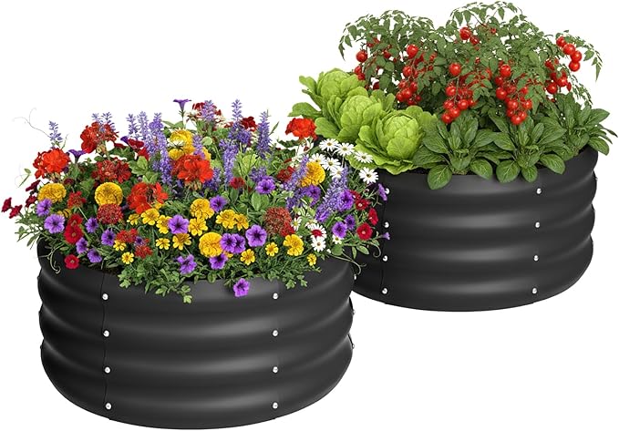 2-Pack 2x1ft Galvanized Raised Garden Bed, Outdoor Planter Bed, Metal Planter Box for Gardening and Planting,Black