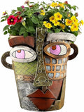 Picasso Abstract Face Flower Pot,Unique Resin Crafted Planter with Drainage Holes,Interesting Colorful Planter with Human face,for Indoor and Outdoor Botanical Home décor (Retro)