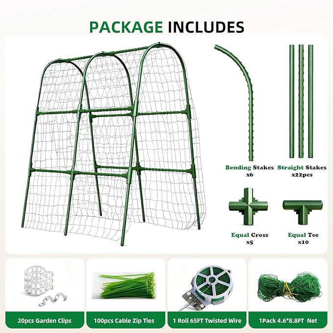 Cucumber Trellis for Raised Bed, U-Shape Garden Arch Metal Support for Climbing Plants, Metal Arch Plant Support Vegetables Trellis, Plant Support for Vine (Green, 31.5 * 30 * 47inch(L*W*H))