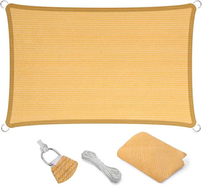 Eden's Decor Straight Flat-Edged Sun Shade Sail Rectangular 12' x 21' Wheat UV-Blocking Outdoor Canopy Fabric Cloth Awning for Pergola Patio Garden Backyard Custom Size