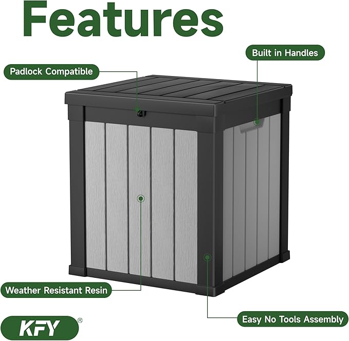 50 gallon deck box,All-weather resin material outdoorstorage box easy to install and portable,Suitable for indoor and outdoor scenes (black and white)