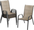 TLSUNNY Patio Chairs, Stackable Textilene Outdoor Dining Furniture for All Weather, with 17.7″ Wide Seat & Metal Frame, for Garden, Backyard, Deck, Restaurant, Poolside (6, Brown, 26.4″)