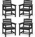SERWALL Outdoor Dining Chairs Set of 4, All-Weather HDPE Patio Chair with 19.7" Widened Seat, for Backyard, Garden, Black