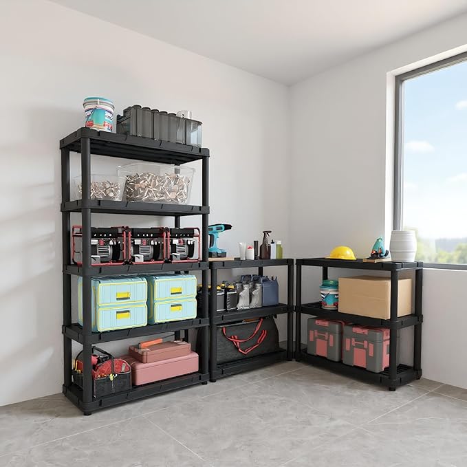 Plastic Storage Shelves, Plastic Heavy Duty Shelves 16.93" D x 35.43" W x 72.44" H,5-Tier Garage Storage Shelving, Shelving Units and Storage