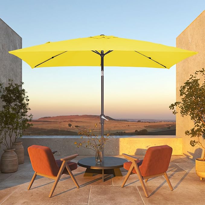 JEAREY 6.5x10 ft Rectangular Patio Umbrellas Outdoor Market Umbrella with Push Button Tilt and Crank, Rectangle Table Umbrella 6 Sturdy Ribs UV Protection for Pool Garden Backyard Deck, Yellow