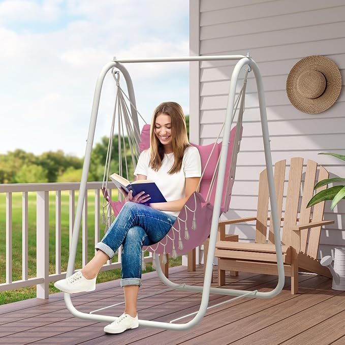 G TALECO GEAR Hammock Chair with Stand,Heavy-Duty and Rustproof Hanging Chair with Stand,Hammock Swing Chair Stand,for Indoor Outdoor Patio Yard Garden Porch (Pink)