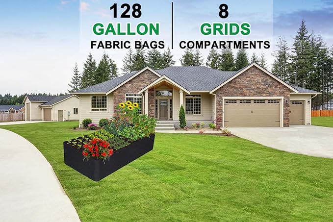 KLEWEE Fabric Raised Garden Bed, 128 Gallon 6 x 3FT Garden Growing Bags for Planting Vegetables, Flowers and Herbs, Breathable Plant Bed Large Grow Planter Bags 8 Grids