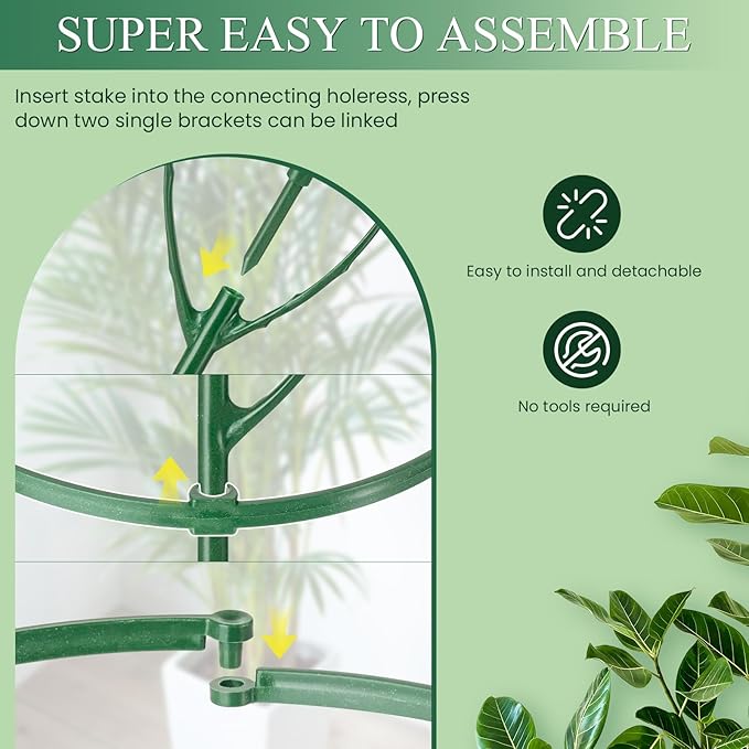 9 Pack Plant Support Stakes & Plant Cage Support Rings, Plant Stakes for Indoor Plants, Stackable Garden Flower Support for Potted Plants, Succulents, Aloe, Small Plants