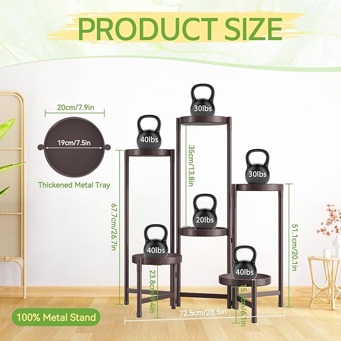 iDavosic.ly Plant Stand Indoor Outdoor, 6 Tier Corner Metal Flower Display Holder Shelf, Easy Assembly Folding Tall Orchid Rack for Patio Balcony Porch Garden Living Room House, Violet Bronze
