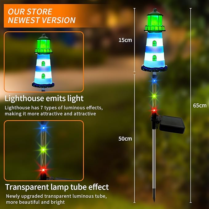 Solar Lights Outdoor 2 Pack, Solar Garden Lamps, Outdoor Decorations, Garden Decorative lamp in The Shape of a Lighthouse, a Unique Gift for Women, a Gift for Grandmother