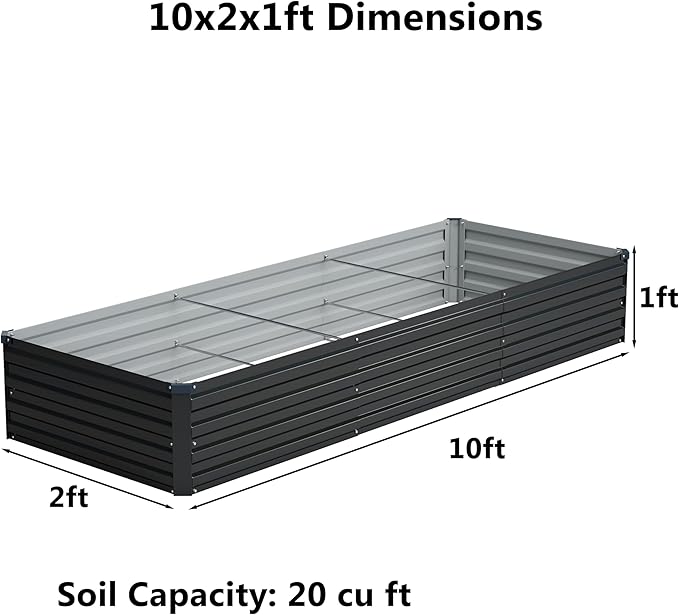 10x2x1 ft(2 Pack) Galvanized Raised Garden Bed,Outdoor Planter Box Metal Patio Kit Planting Bed for Vegetables Flowers and Succulents,Black