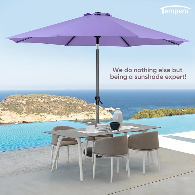 Tempera Patio Market Outdoor Table Umbrella with Auto Tilt and Crank, Large Sun Umbrella with Sturdy Pole & Fade Resistant Canopy, Easy to Set