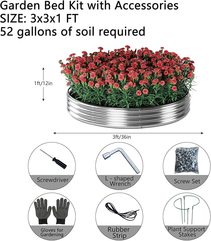 Galvanized Metal Planter Raised Garden Bed Kit for Gardening Outdoor Garden Box Raised Flower Bed 2PC Metal 3X3X1FT