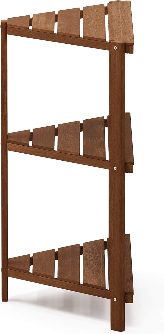 Furinno FG18445 Tioman Hardwood Patio Furniture Corner Shelf in Teak Oil, Natural