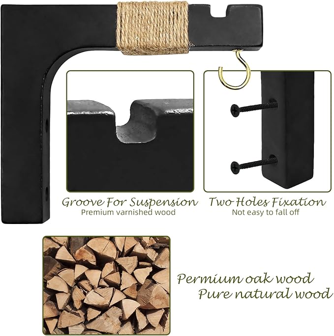 2 Pack Plant Hanger Hooks for Indoor Hanging Plants, Farmhouse Wooden Hanging Basket Wall Hooks for Outdoor Flower Pots Lanterns Wind Chime Lights Garden Decoration