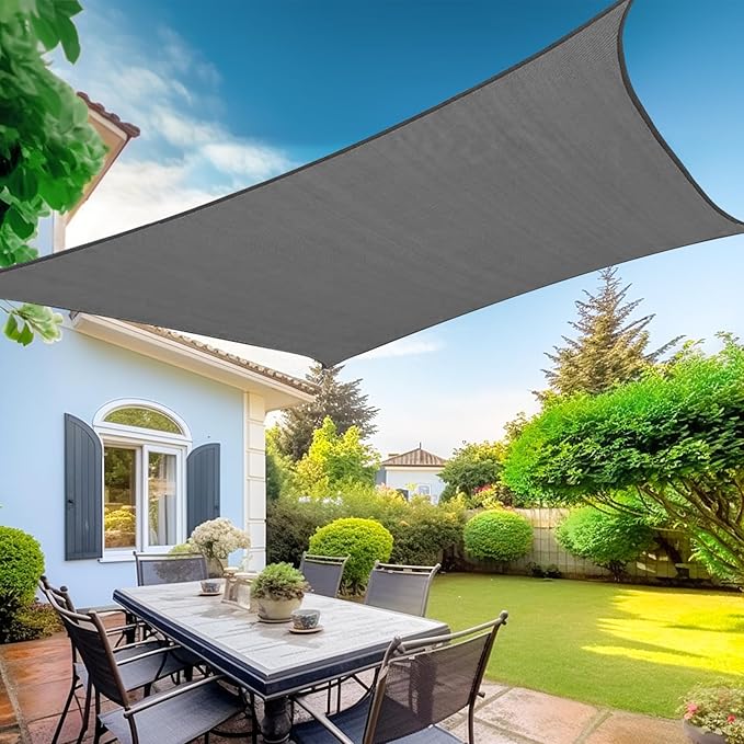 KANAGAWA Sun Shade Sail Curved 16'X20' Dark Gray Rectangle Outdoor Shade Cover UV Blovk Canopy for Patio Garden Backyard Heavy Duty Permeable 185GSM (We Make Custom Size)