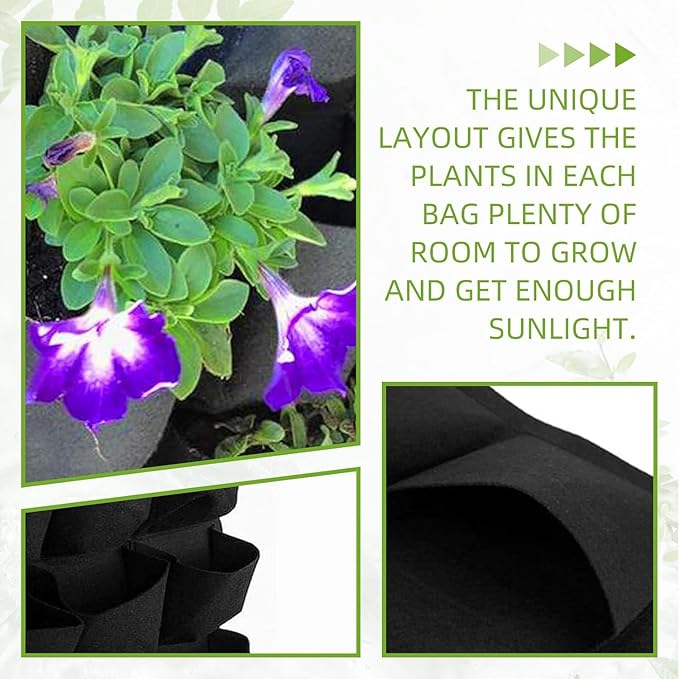 LITLANDSTAR 18 Pockets Hanging Grow Bags, 2 Pack Horizontal Wall Planter Plant Grow Bags Outdoor Indoor Hanging Planter for Balcony/Railing/Fence/Yard/Garden/Home Decoration, Black