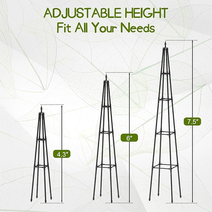 Obelisk Trellis for Climbing Plants Outdoor,6 Ft Garden Trellis for Potted Plants, Metal Trellis with Anti-Rust Coated for Potted Plants Indoor, Plant Support for Vegetables, Vines