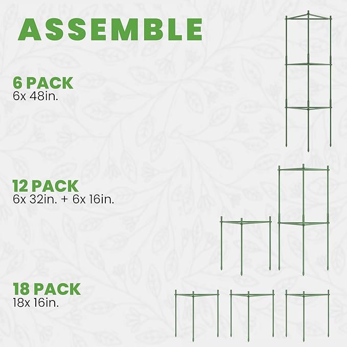 Tomato Cage - Large Trellis Stakes and Plant Support Structures for Vegetables and Climbing Plants - Tall Tomato Cages for Garden, Pots, Raised Garden Bed Outdoor Supplies (6 Pack - Up to 48")