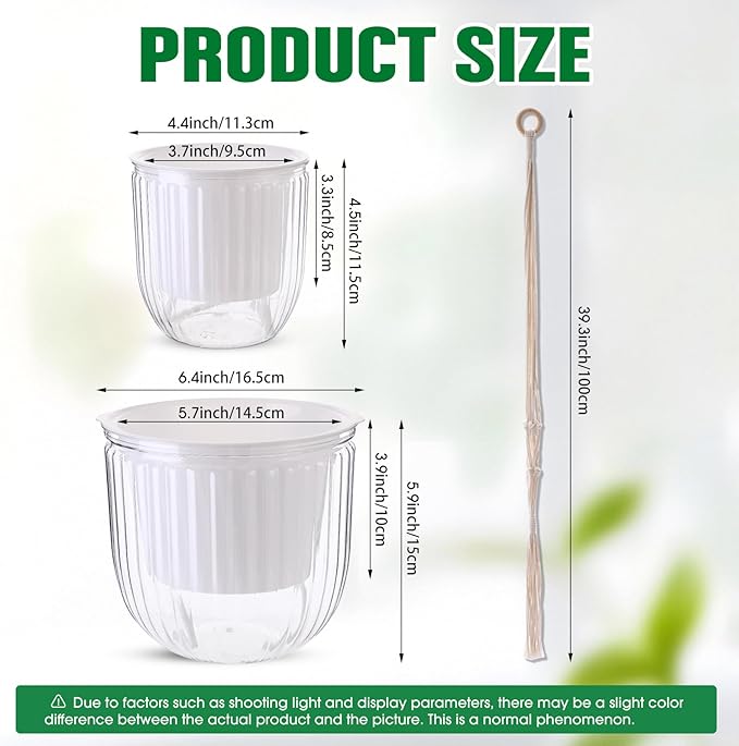 6 Pack Self Watering Hanging Planters Indoor Flower Pots(4.5"+6.5") Visible Water Level Markers 3 Hanging Ropes with Drainage Holes for Indoor Outdoor Garden Home Decor Supplies (White)