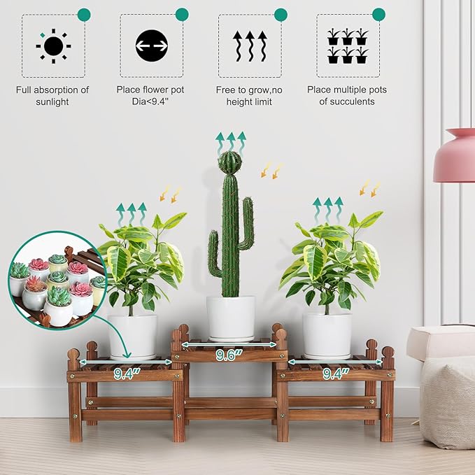 3 Tier Plant Stand Indoor,Wooden Low Plant Bench for Multiple Plants,Corner Flower Pot Stand Long Plant Holder for Balcony Patio Garden Decor (Free-Style Combination)