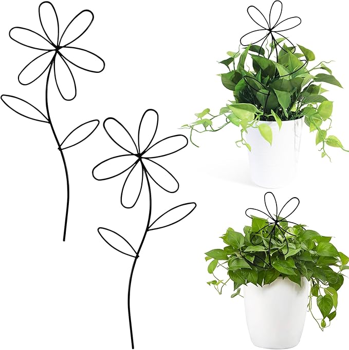 2 Pcs Indoor Plant Trellis, Mini Garden Trellis for Potted Plants, Indoor Potted Plant Climbing Plants Flower Pots Supports with Cute Floral Patterns for Houseplant Vine lvy Flower Plant