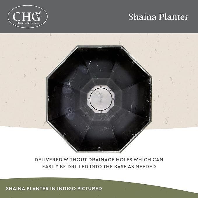 Classic Home and Garden Shaina Planting Pots - Lightweight Indoor & Outdoor Plant Pots - UV-Resistant Resin Flower Pots - Pot Planters for Flowers & Herbs (15” Indigo)