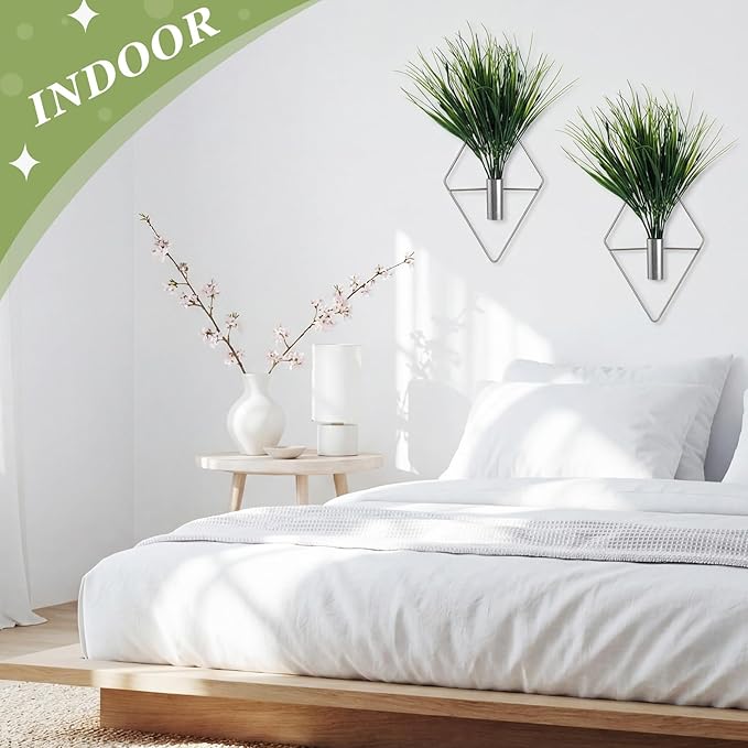 8 Pieces Silver Wall Decor Hanging Planters with Artificial Plants Metal Vase Indoor Aquatic Plant Holder Modern Geometric Wall Art for Home Bathroom Bedroom Living Room Office