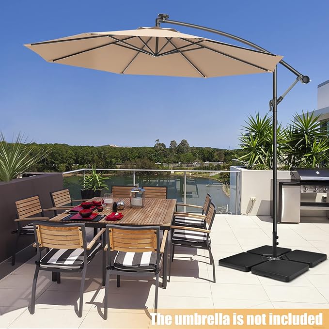 Tangkula 4Pcs 13L 220 lbs Cantilever Offset Patio Umbrella Base, Water & Sand Filled Heavy Duty Outdoor Umbrella Base, Square Umbrella Base Plate Set with Easy-Fill Spouts, Black