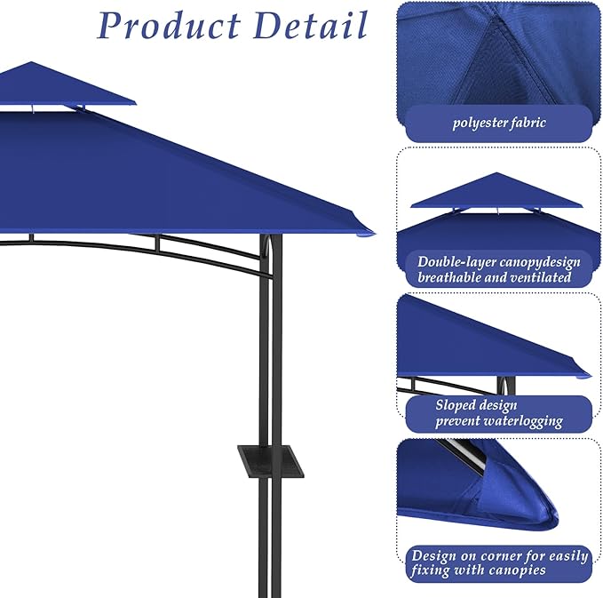 Grill Gazebo Replacement Top, 5 * 8 Outdoor BBQ Top Cover, Double Layer BBQ Gazebo Top Canopy for Model #L-GG001PST-F (Blue)