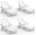 Patio Chaise Lounge Chair Set of 4, Oversized Lounge Chair Outdoor with 5 Positions, HDPE, Patio Lounge Chair with Wheels & Cup Holder for Pool, Deck, Poolside,White