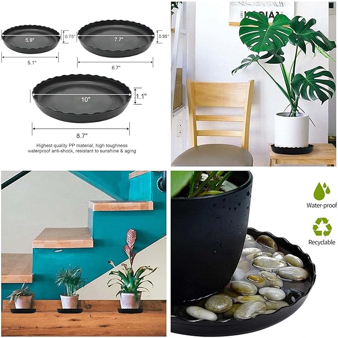 12Pcs Plant Saucer, 6 8 10 Inch Durable Plastic Plant Tray, Black Round Plant Pot Saucers, Drip Tray for Indoor and Outdoor Garden