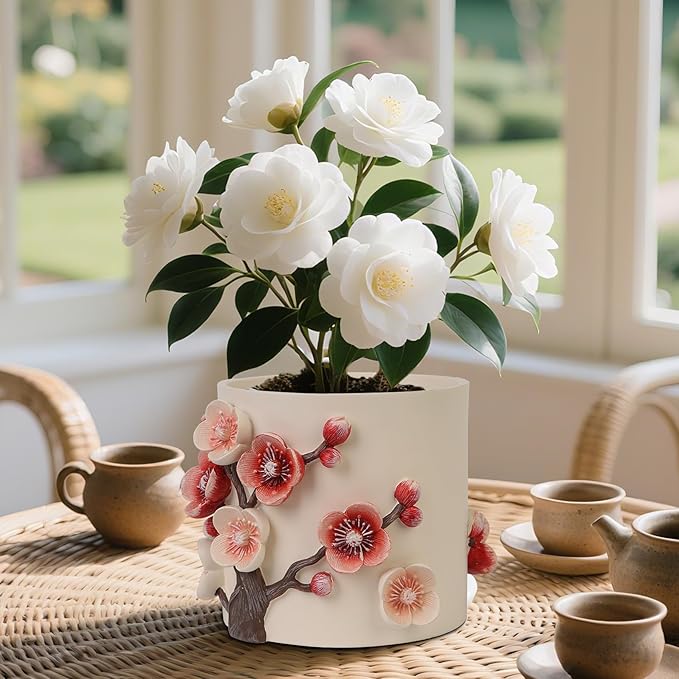 Flower Petals Plant Pots - Cute Planters for Indoor Plants, Decorative Plant Pots with Drainage, Funny Unique Planter for Succulents/Snake Plants/Cactus - Retirement Gift for Woman