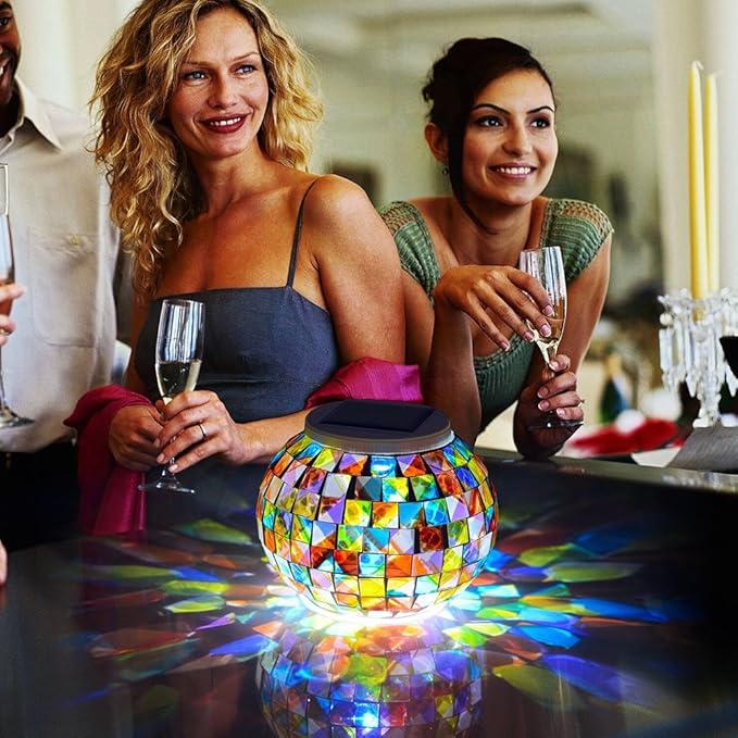 Aukora Color Changing Solar Powered Glass Ball Garden Lights, Table Lamps Waterproof Night Light for Patio, Party, Yard, Room, Bar, Wine Cabinet, Outdoor/Indoor Decorations, Ideal Gift(Mosaic Glass)