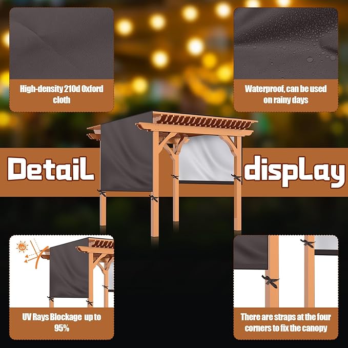 Universal Pergola Replacement Canopy Outdoor Canopy Shade Cover Waterproof Shade Top Cover for Outdoor Patio Porch Backyard(16 x 10 ft,Coffee)