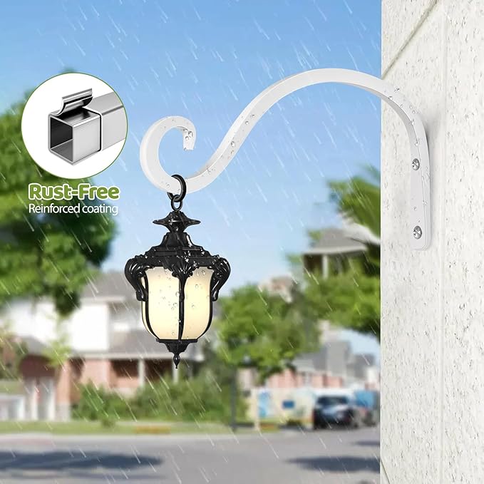 BOLITE Plant Hangers Outdoor Indoor, 12 Inch Wall Plant Hooks, Metal Bird Feeder Hanger for Hummingbird Feeders, Planters, Lanterns, Wind Chimes, Home Decor, 2 Pack, White, Gifts for Women Men