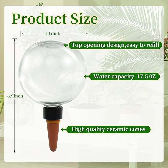9 Pack Self Watering Globes for Indoor Plant Plastic Water Bulbs 17.5 oz Automatic Watering Planter Insert Top Fill with Slow Release Control Plants Watering Devices System, Water Spikes Stakes