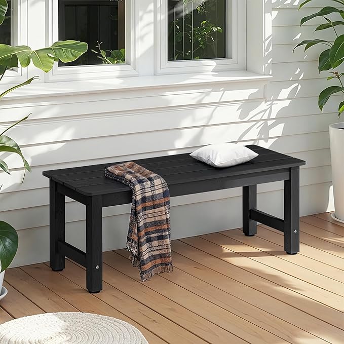 ONBRILL Outdoor Benches Weatherproof, 2-Person Poly Lumber Garden Bench, All-Weather Patio Bench Will not Rot and Fade for Garden, Porch, Backyard and Park, Easy Installation, Black