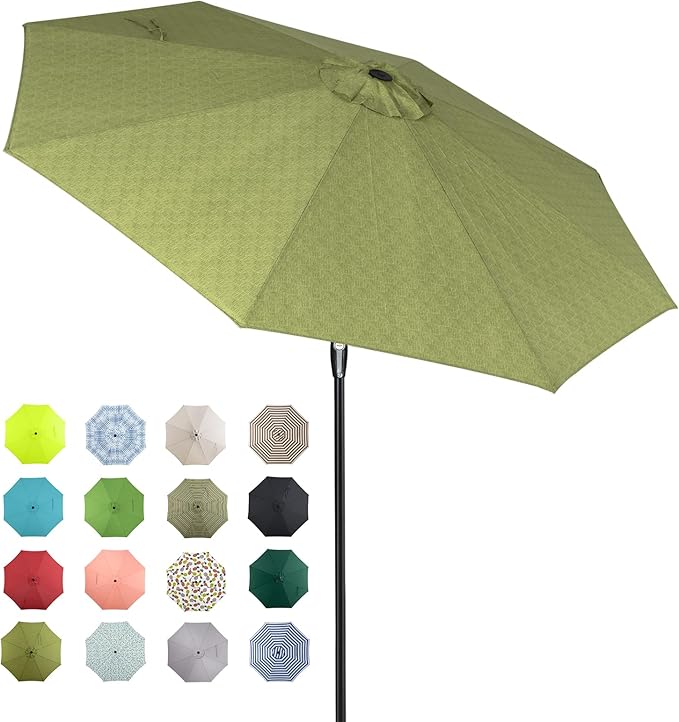 Tempera Patio Market Outdoor Table Umbrella with Auto Tilt and Crank, Large Sun Umbrella with Sturdy Pole & Fade Resistant Canopy, Easy to Set