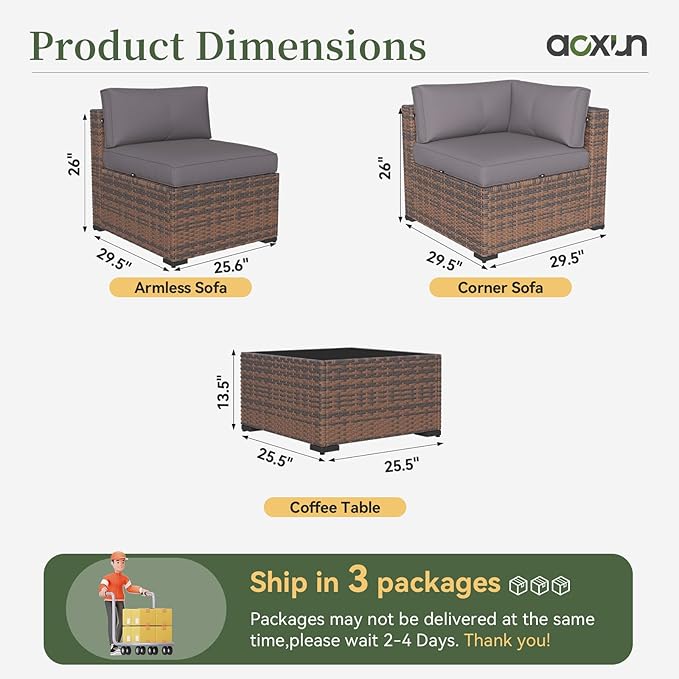 Aoxun 11 Piece Patio Furniture Set Wicker Rattan Patio Conversation Set Outdoor Sectional Sofa Set with Coffee Table and Thickened Cushions, Gray(Waterproof Cover Included)